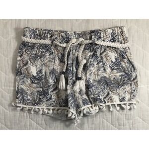Rewash Shorts Women's Large White Leaf Elastic Waist Belted Pockets Tassel Hem